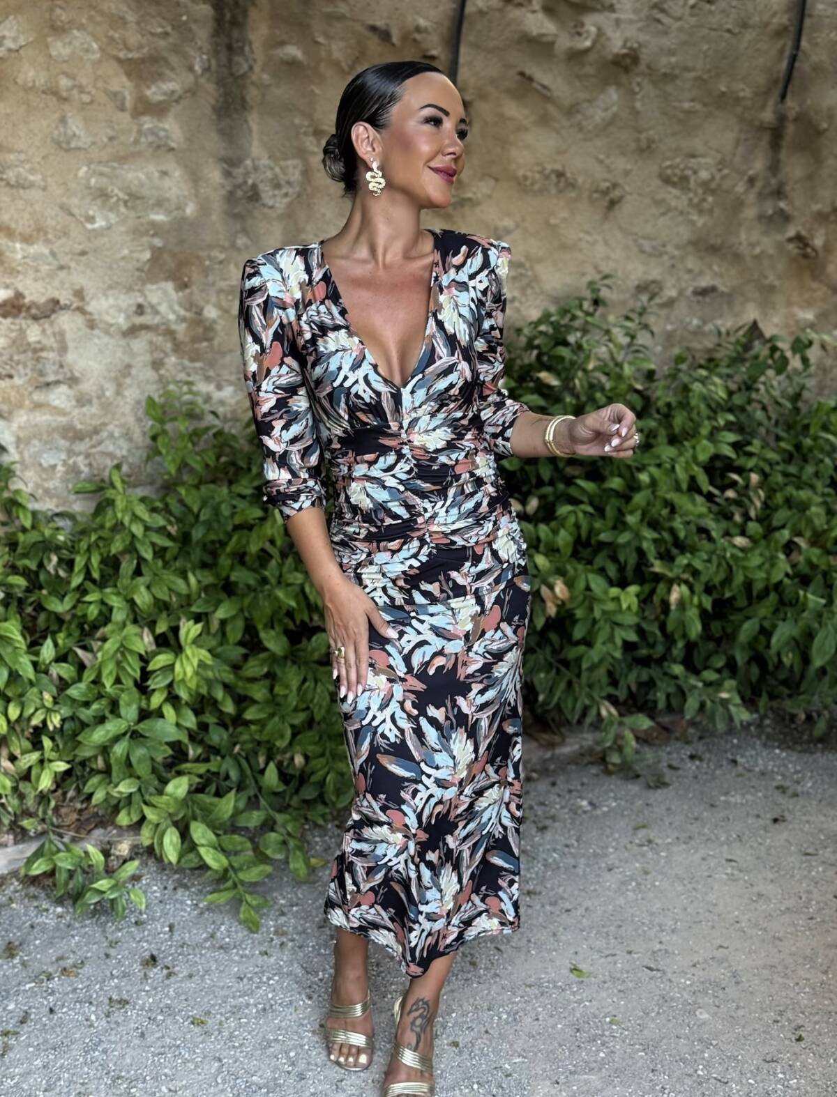 Vestido Midi Botones Punto Estampado Marino - Imagen 2