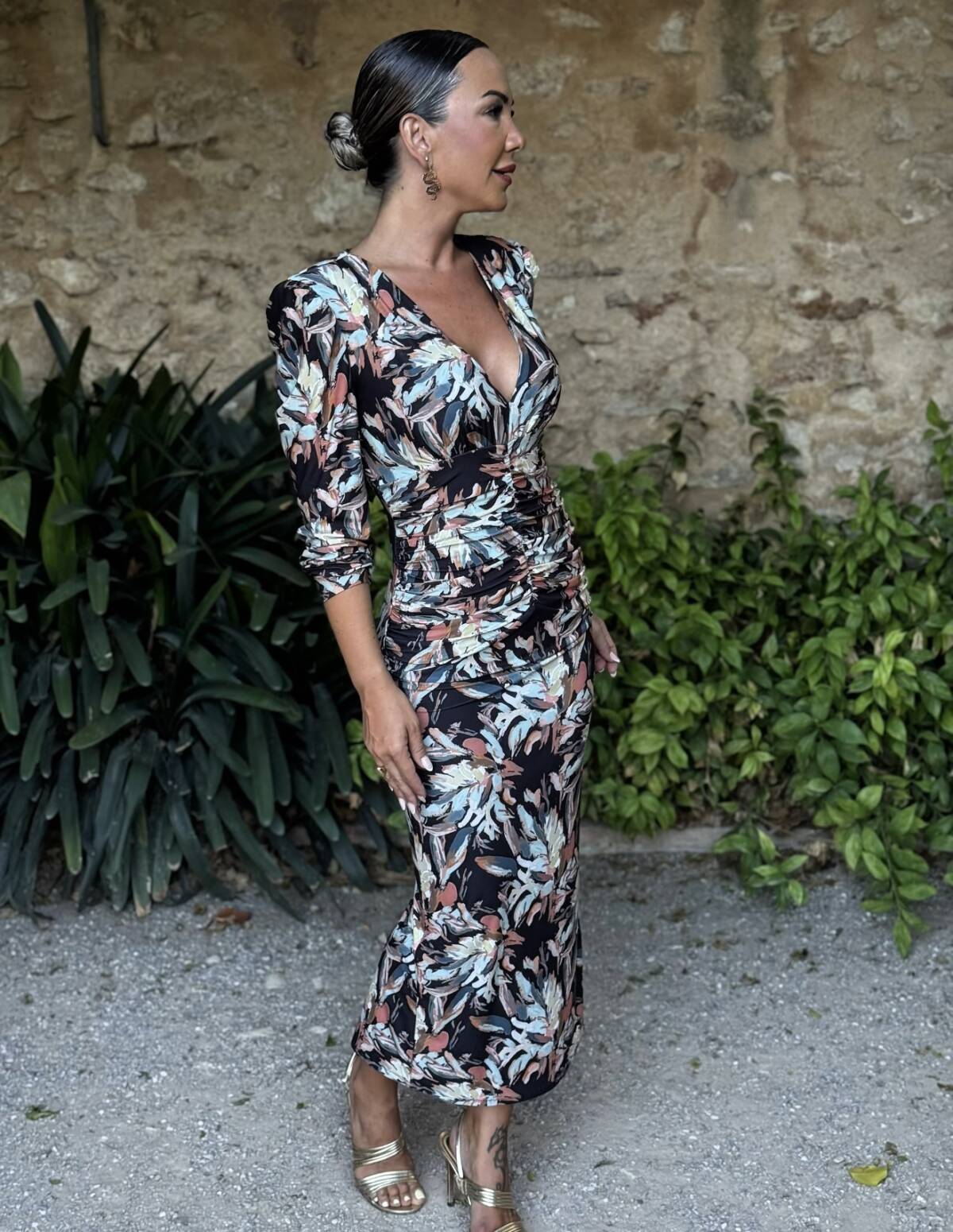 Vestido Midi Botones Punto Estampado Marino - Imagen 10