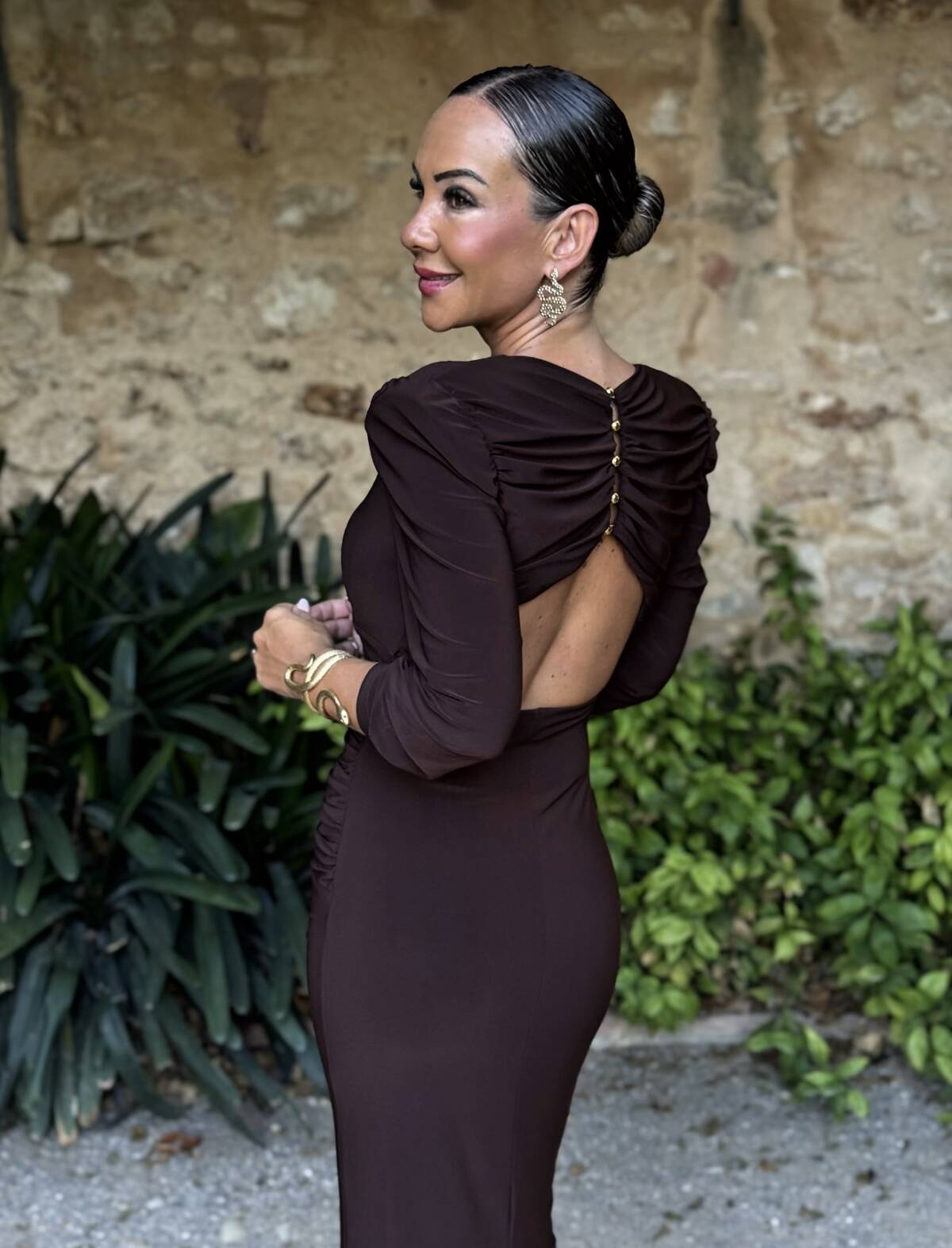 Vestido Midi Botones Punto Marrón - Imagen 1