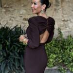 Vestido Midi Botones Punto Marrón