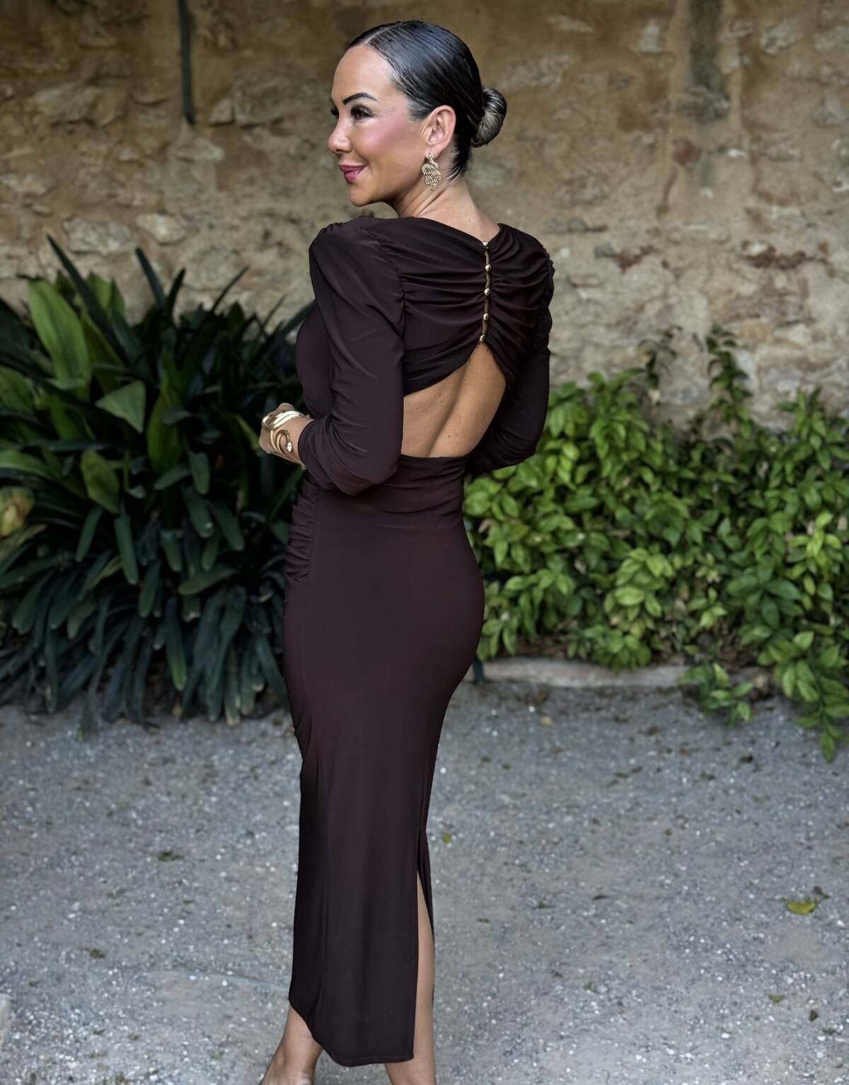 Vestido Midi Botones Punto Marrón - Imagen 8