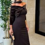 Vestido Bardot Terciopelo Marrón