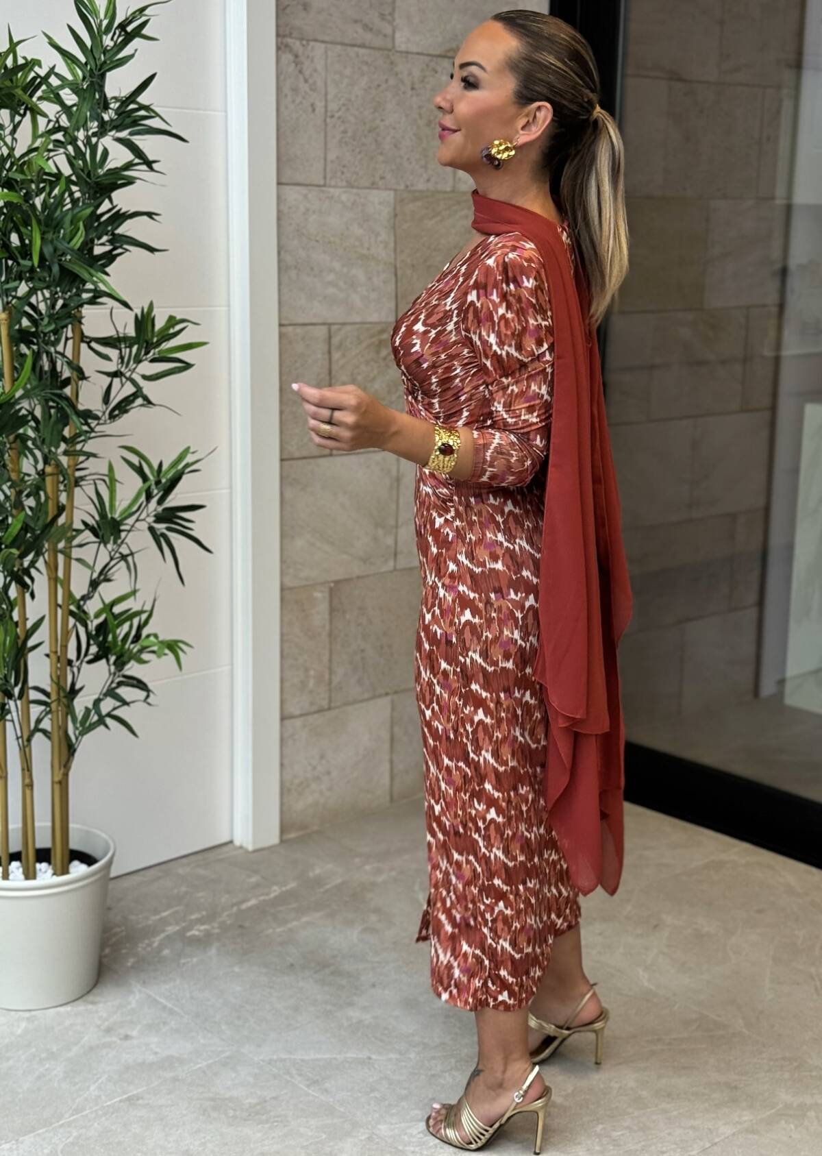 Vestido Blanca Estampado Teja - Imagen 5