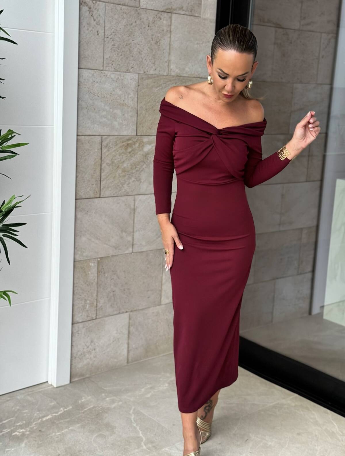 Vestido Bardot Vino - Imagen 9