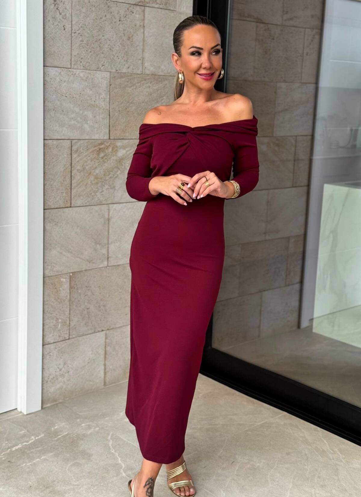 Vestido Bardot Vino - Imagen 2