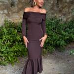 Vestido Bardot Cuello Marrón Chocolate