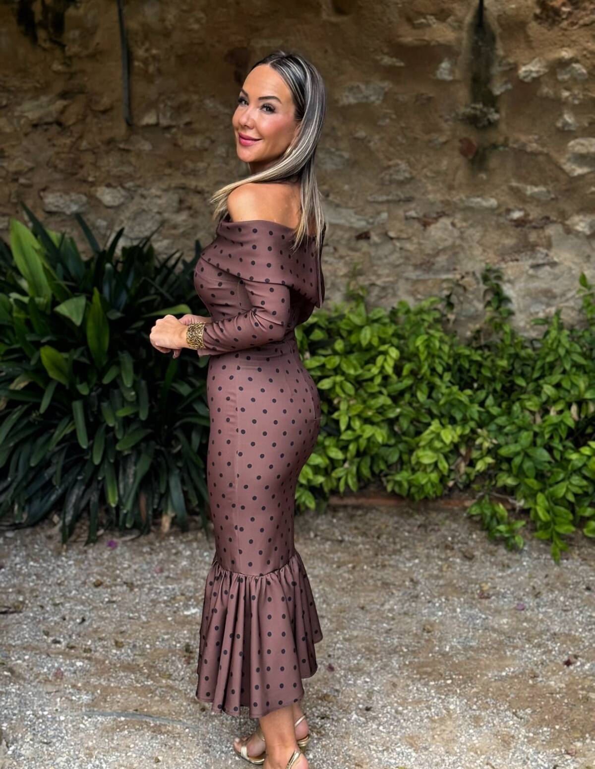 Vestido Bardot Cuello Lunar Negro - Imagen 2