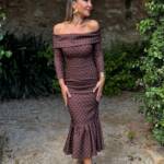 Vestido Bardot Cuello Lunar Crudo