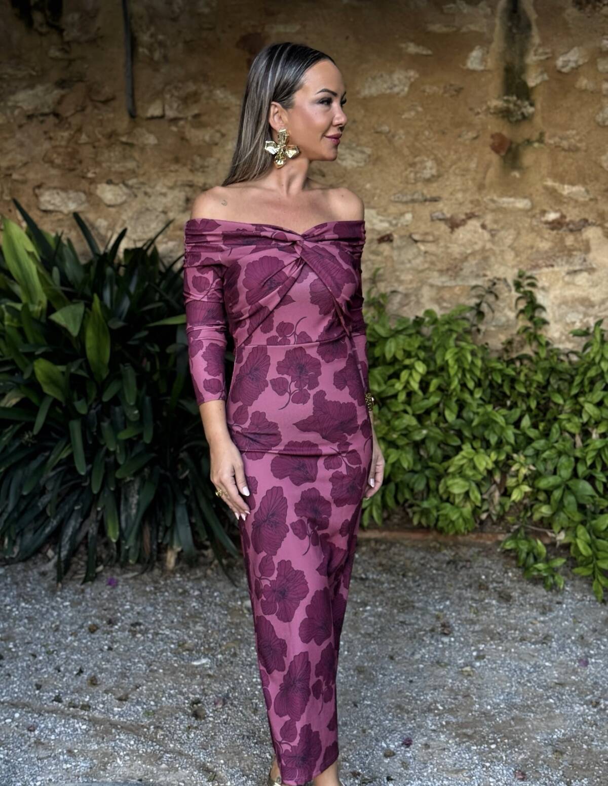 Vestido Bardot Estampado Buganvilla - Imagen 3