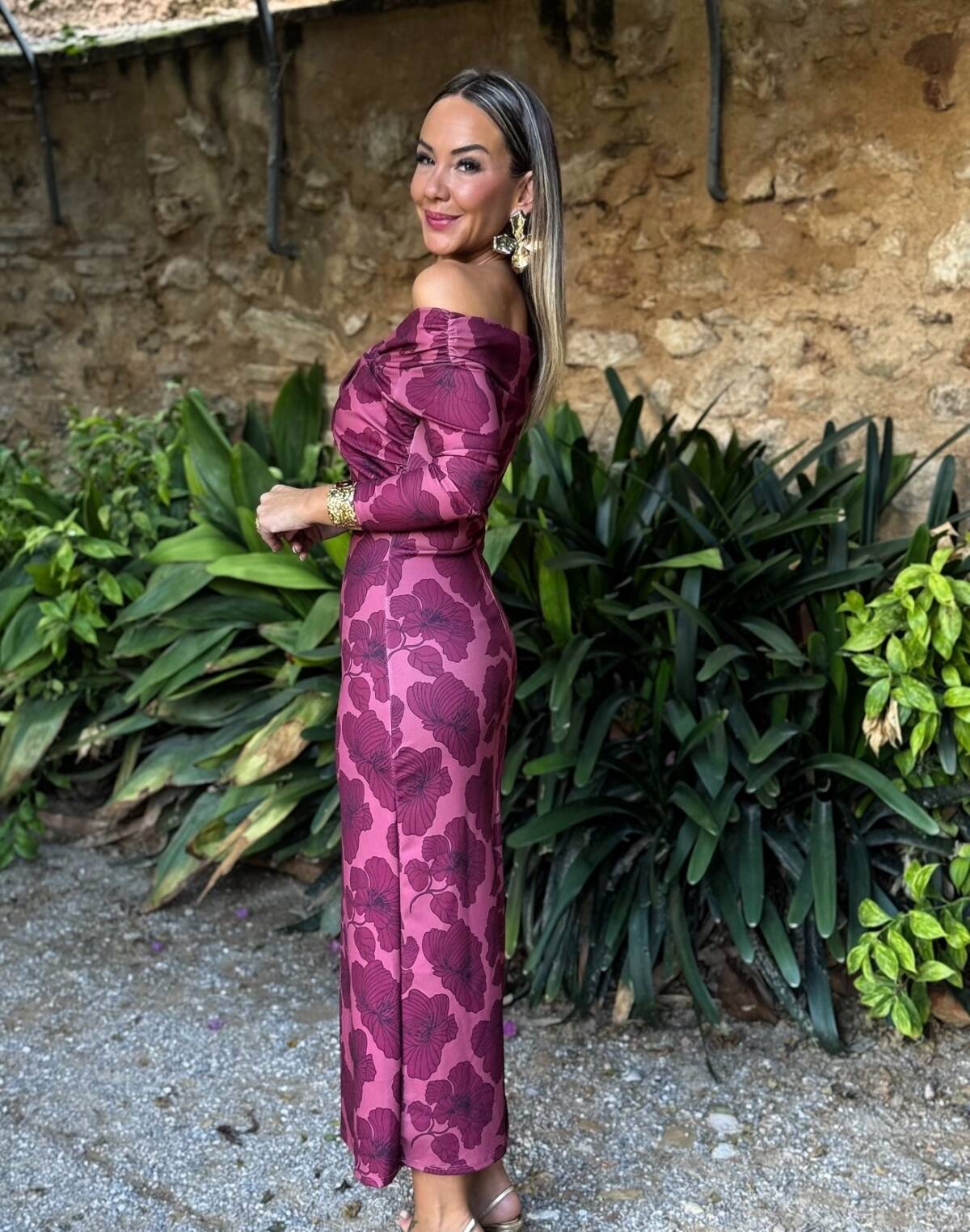 Vestido Bardot Estampado Buganvilla - Imagen 4