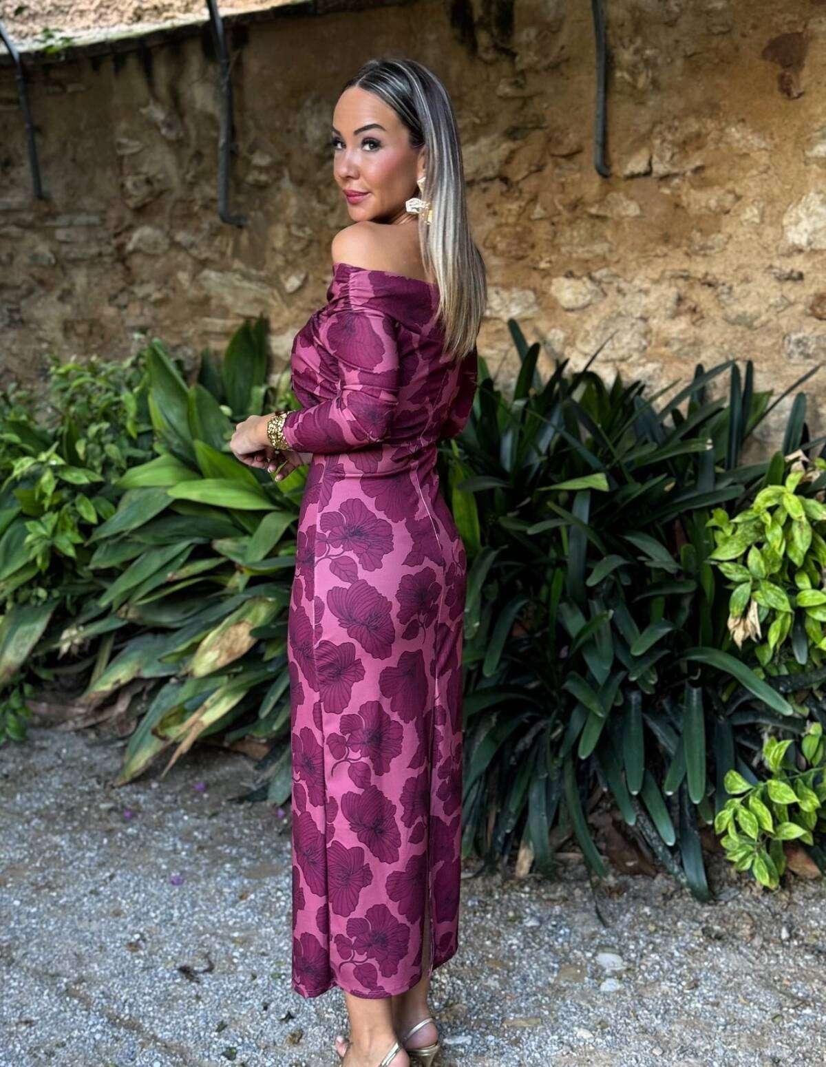 Vestido Bardot Estampado Buganvilla - Imagen 2