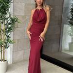 Vestido Escote Collar Vino