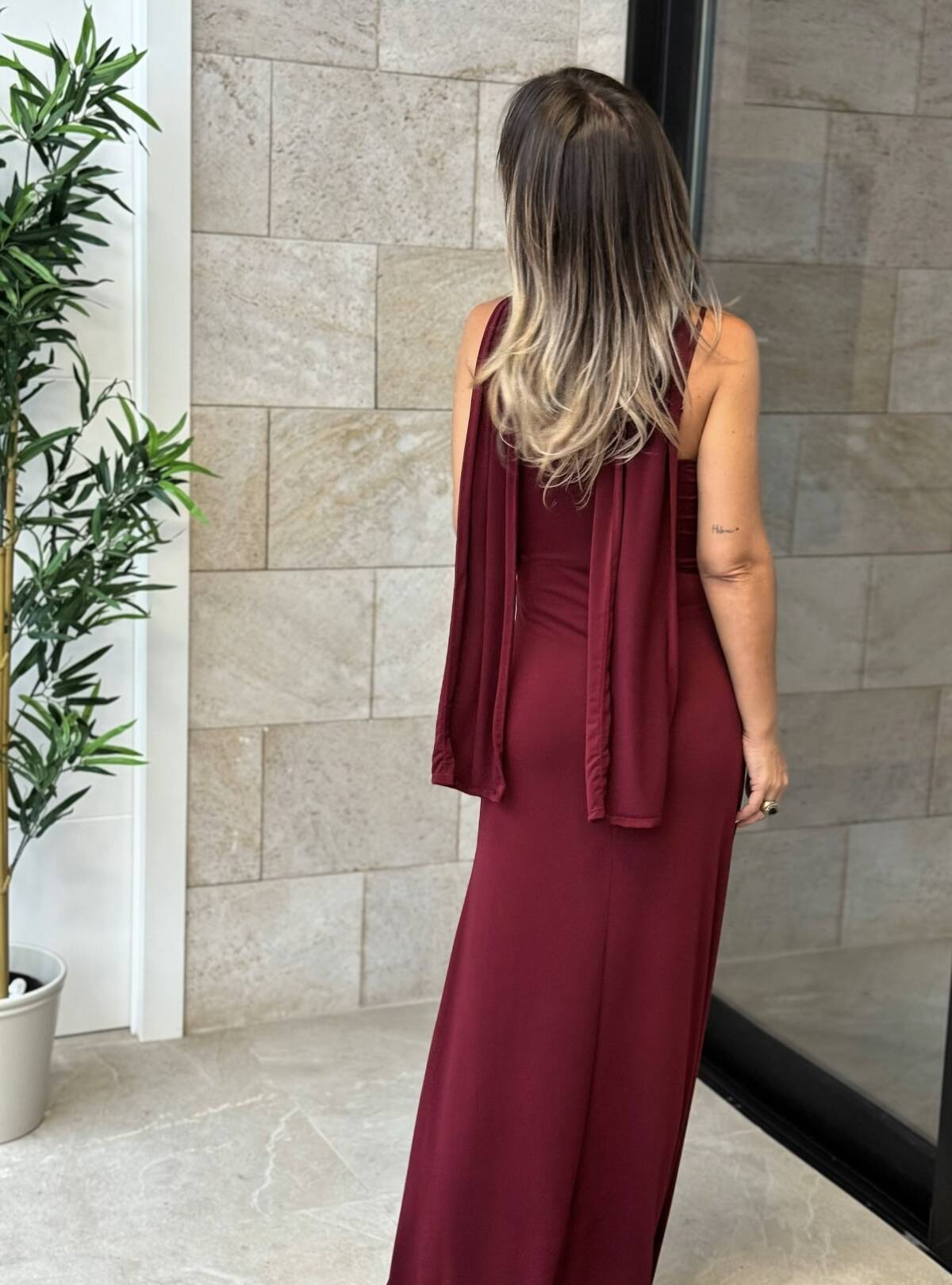 Vestido Nudo Tirante Vino - Imagen 4
