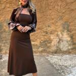 Vestido Palabra de Honor Capa Terciopelo Marrón