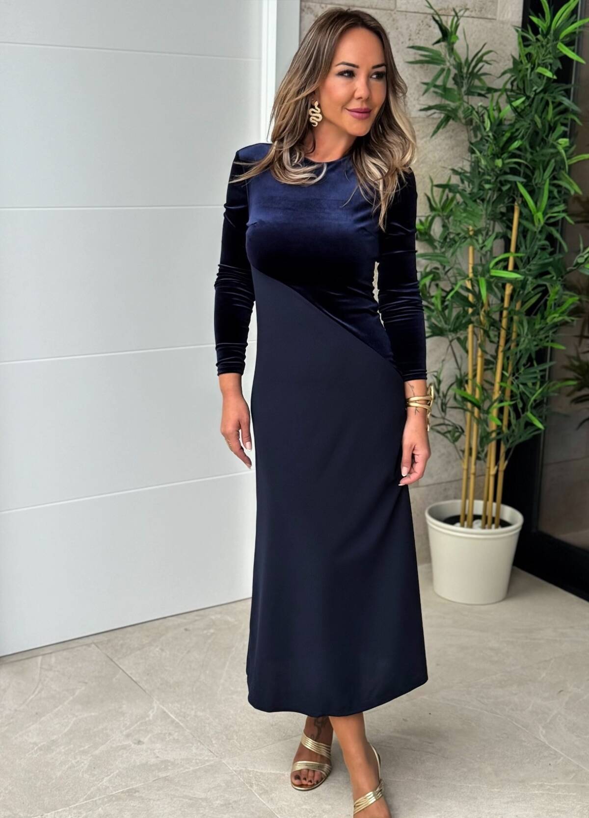 Vestido Bicolor Terciopelo Marino - Imagen 6