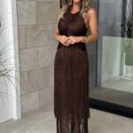 Vestido Flecos Halter Marrón
