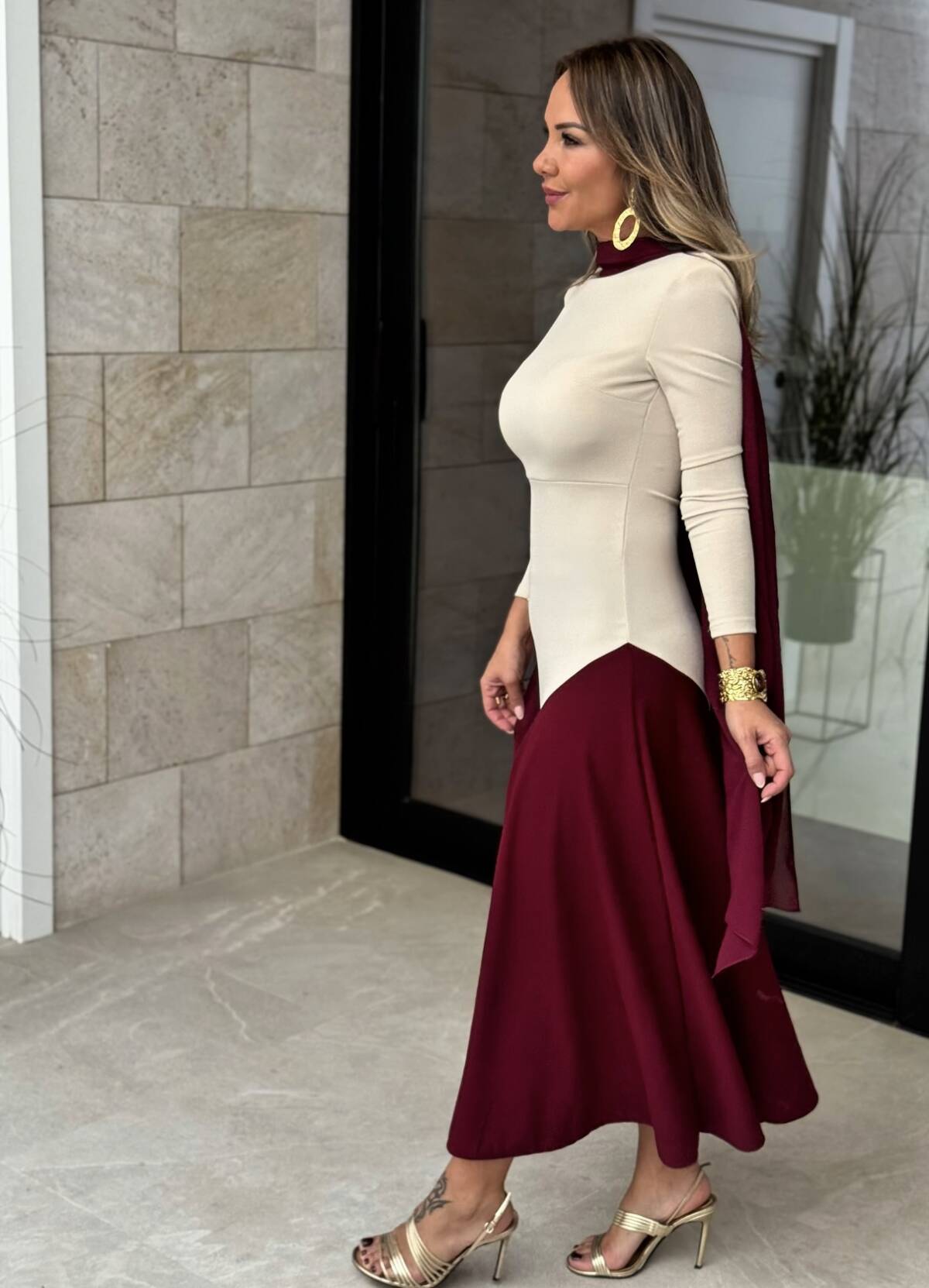 Vestido Bicolor Beige - Imagen 5