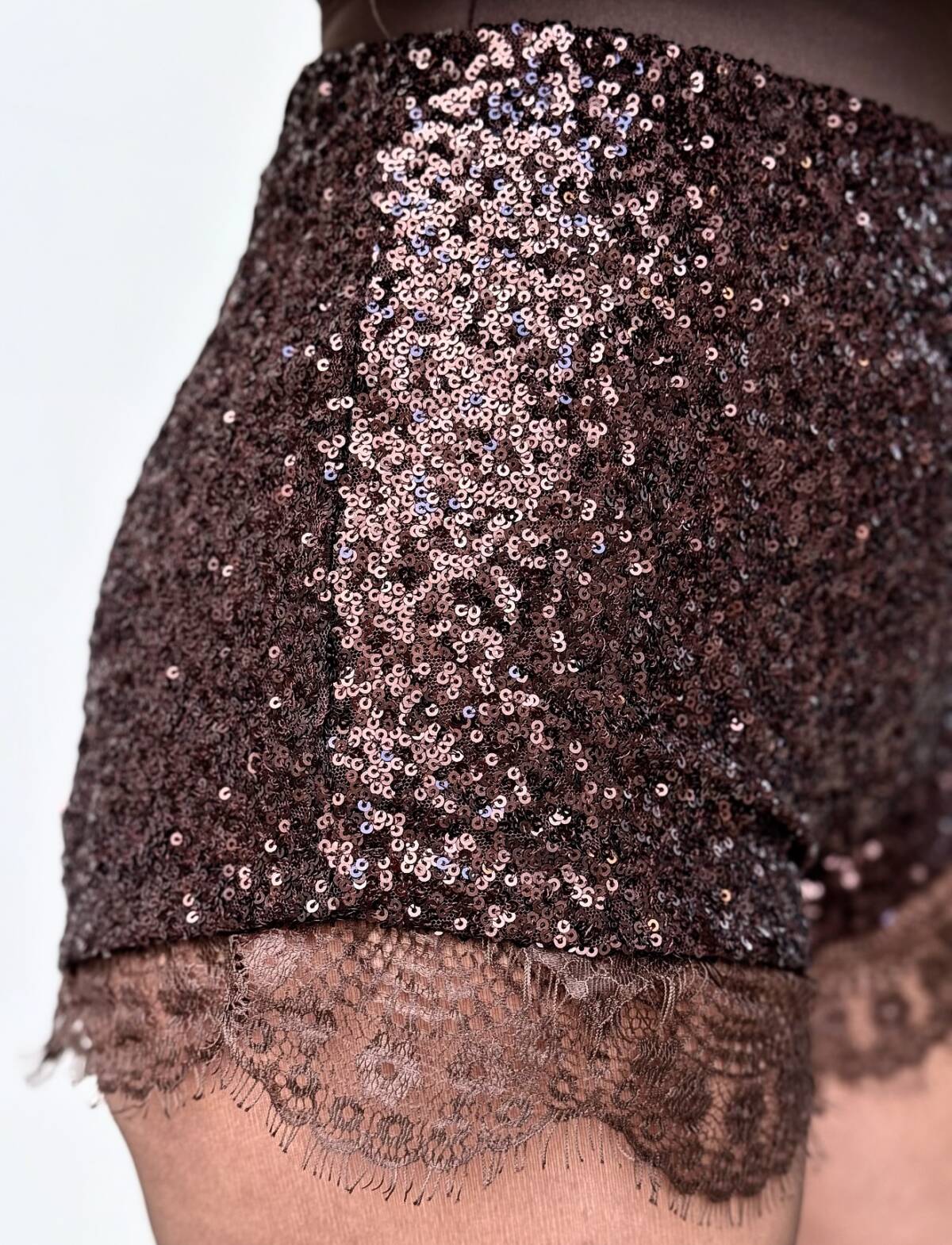 Shorts Lentejuela Encaje Marrón - Imagen 4