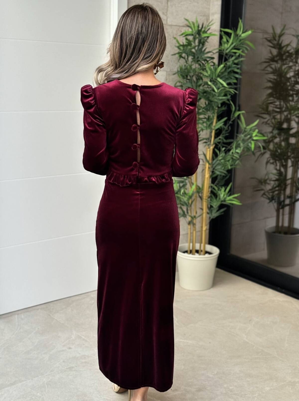 Conjunto Marian Terciopelo Vino - Imagen 2