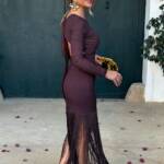 Vestido Flecos Marrón