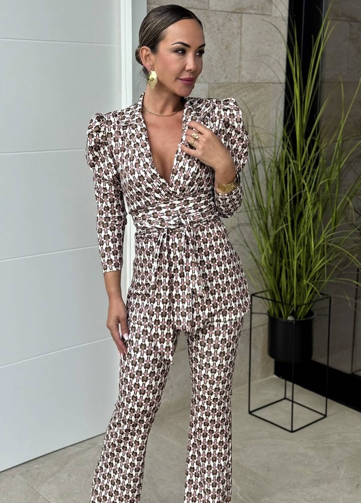 Conjunto Fajín Estampado Marrón - Imagen 5