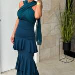 Vestido Volantes Cruzado Petroleo