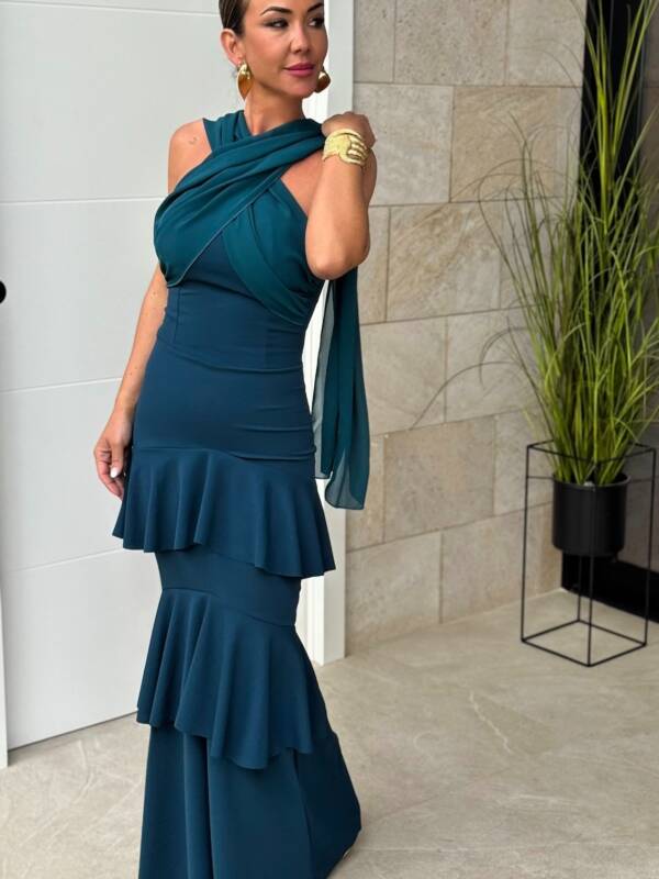 Vestido Volantes Cruzado Petroleo