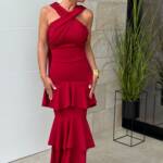 Vestido Volantes Cruzado Cereza