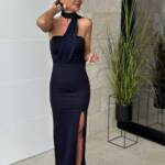 Vestido Fular Gasa Cuello Marino