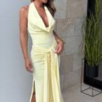 Vestido Largo Escote Nudo Amarillo