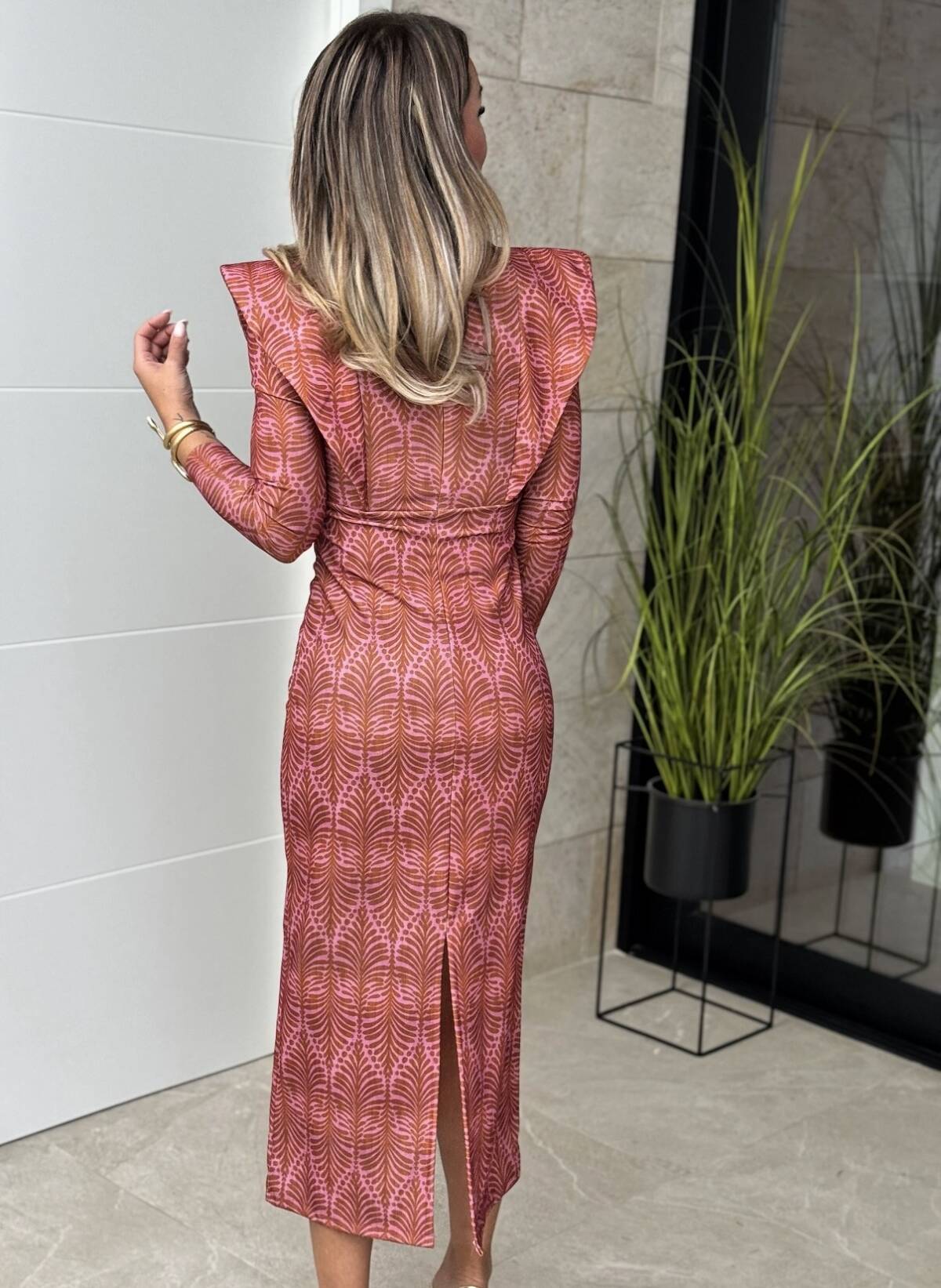 Vestido Solapas Estampado Caldera Rosa - Imagen 5