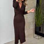 Vestido Midi Nudo Marrón