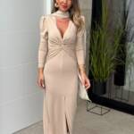 Vestido Midi Nudo Beige