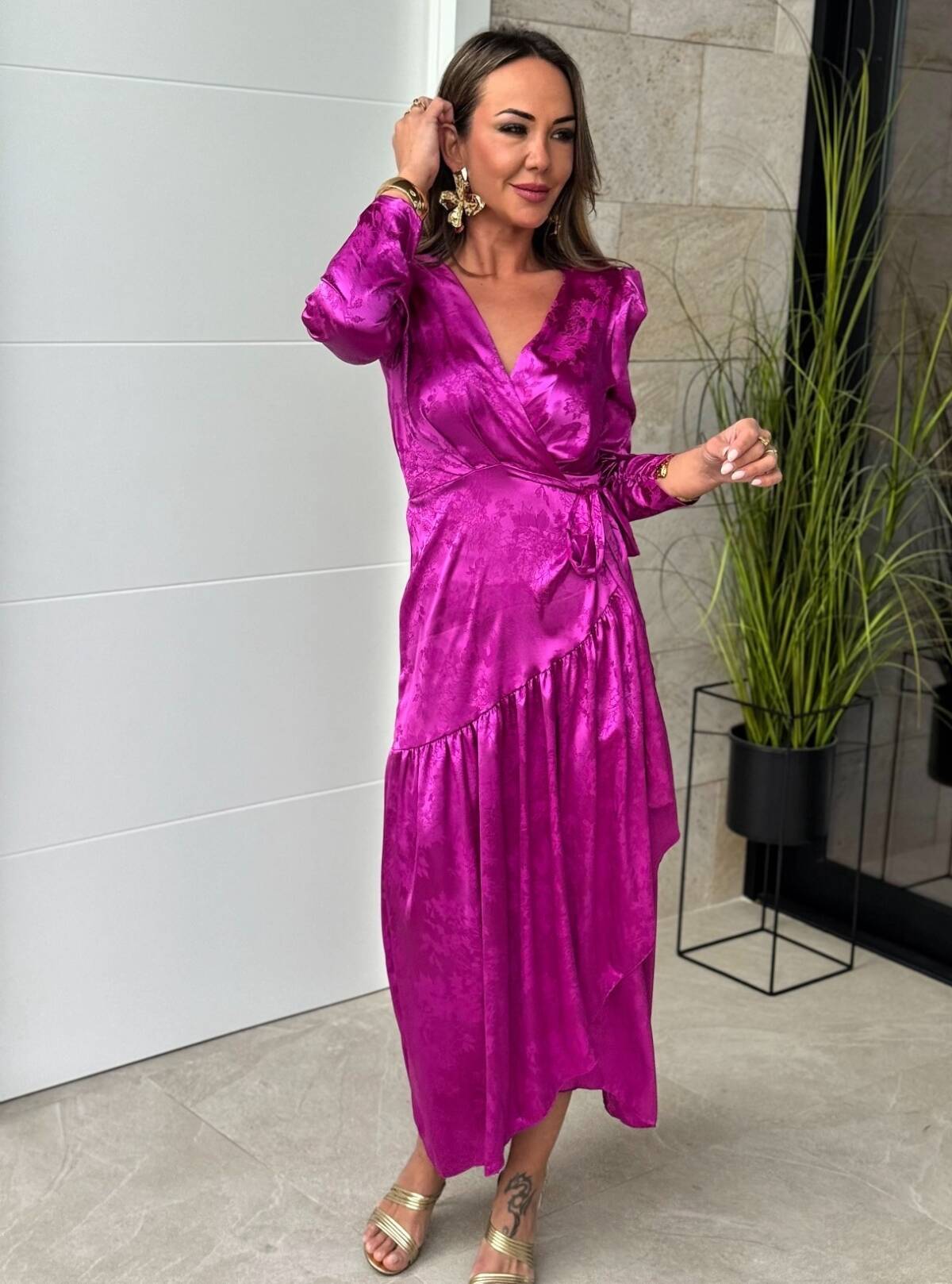 Vestido Cruzado Satinado Buganvilla - Imagen 7