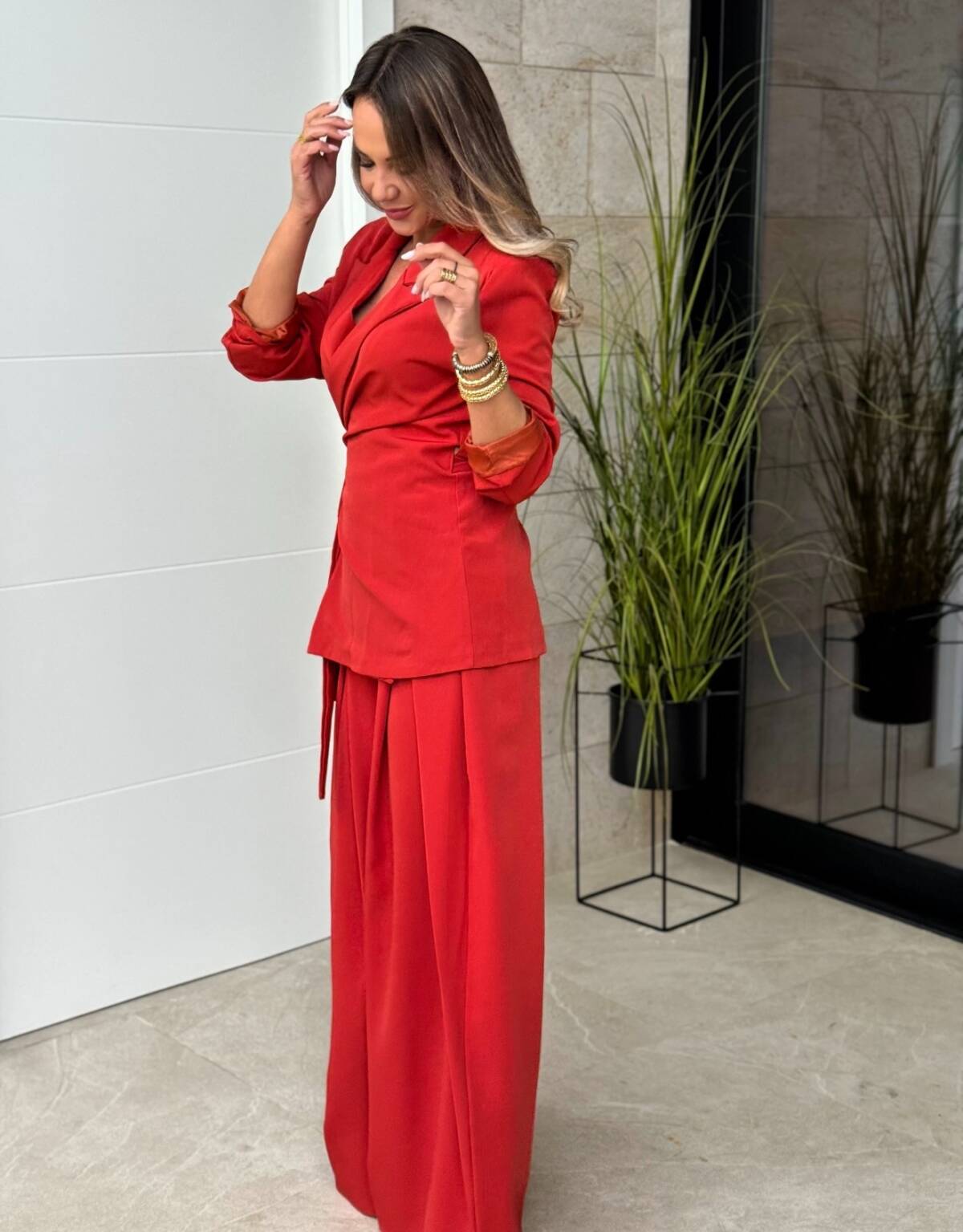 Conjunto Pantalón Pliegues Teja - Imagen 6