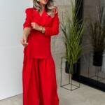 Conjunto Pantalón Pliegues Rojo