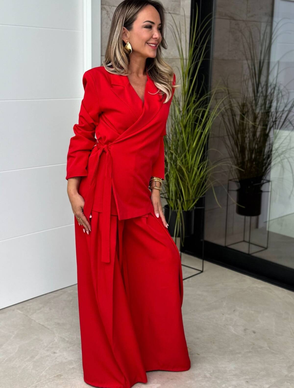 Conjunto Pantalón Pliegues Rojo - Imagen 4