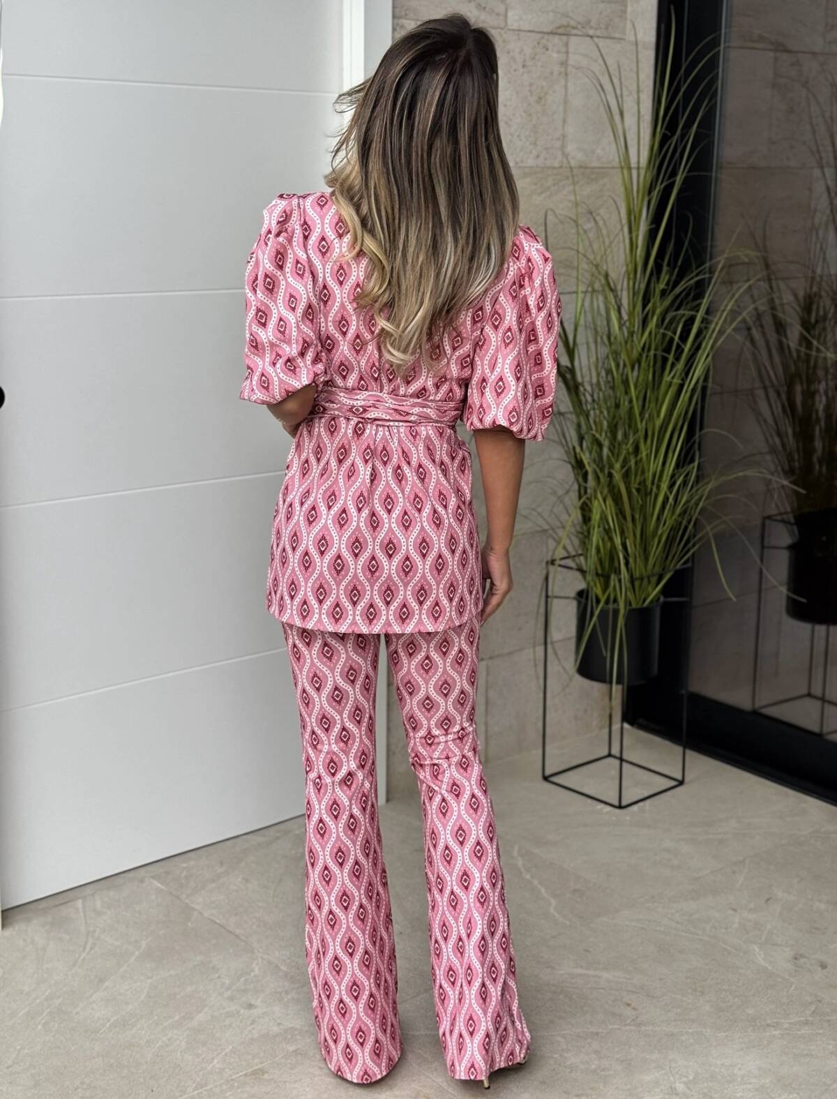 Conjunto Fajín Estampado Manga Corta Rosa - Imagen 3