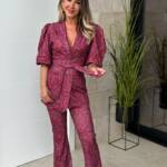 Conjunto Fajín Estampado Manga Corta Vino Azul