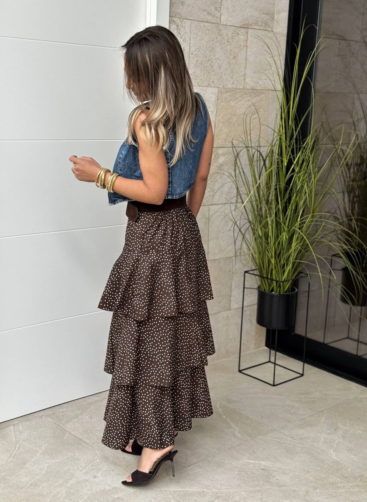 Falda Larga Rayas Lunar Marrón - Imagen 5