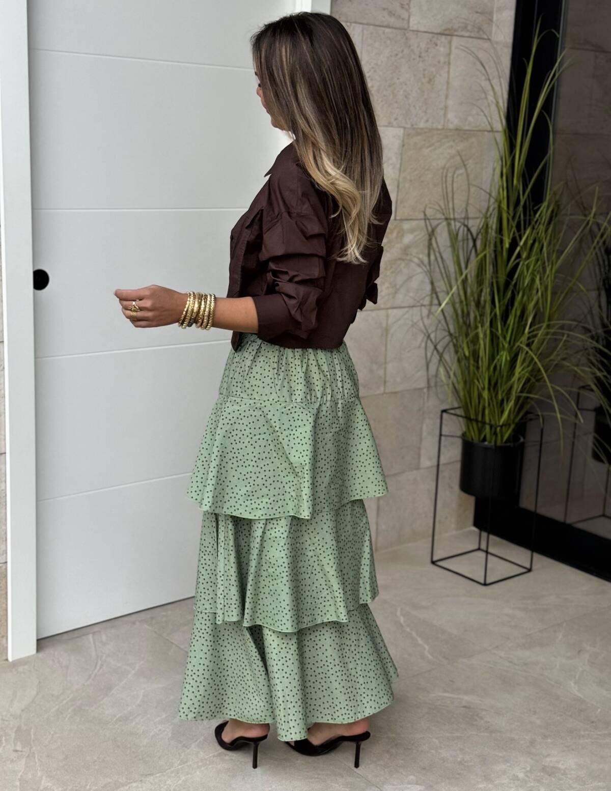 Falda Larga Rayas Lunar Verde - Imagen 2