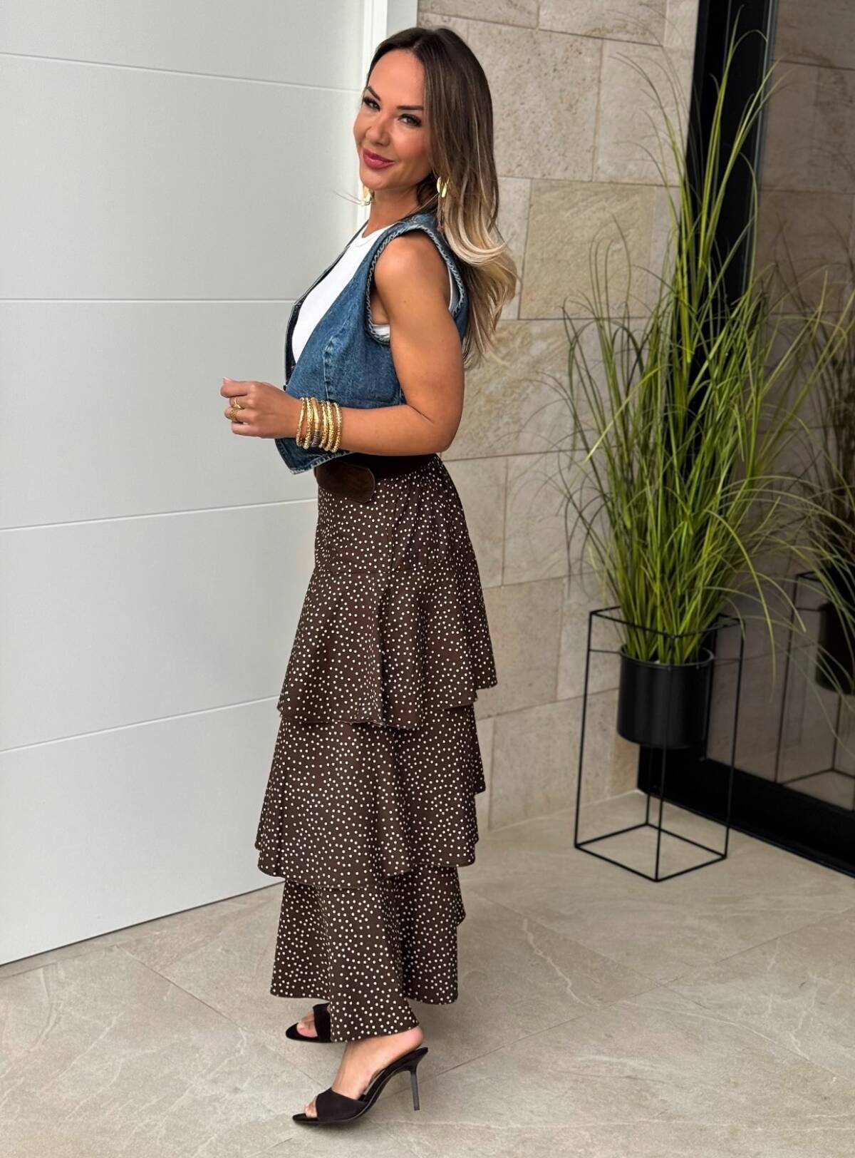 Falda Larga Rayas Lunar Marrón - Imagen 4