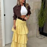 Falda Larga Rayas Lunar Amarilla