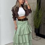 Falda Larga Rayas Lunar Verde