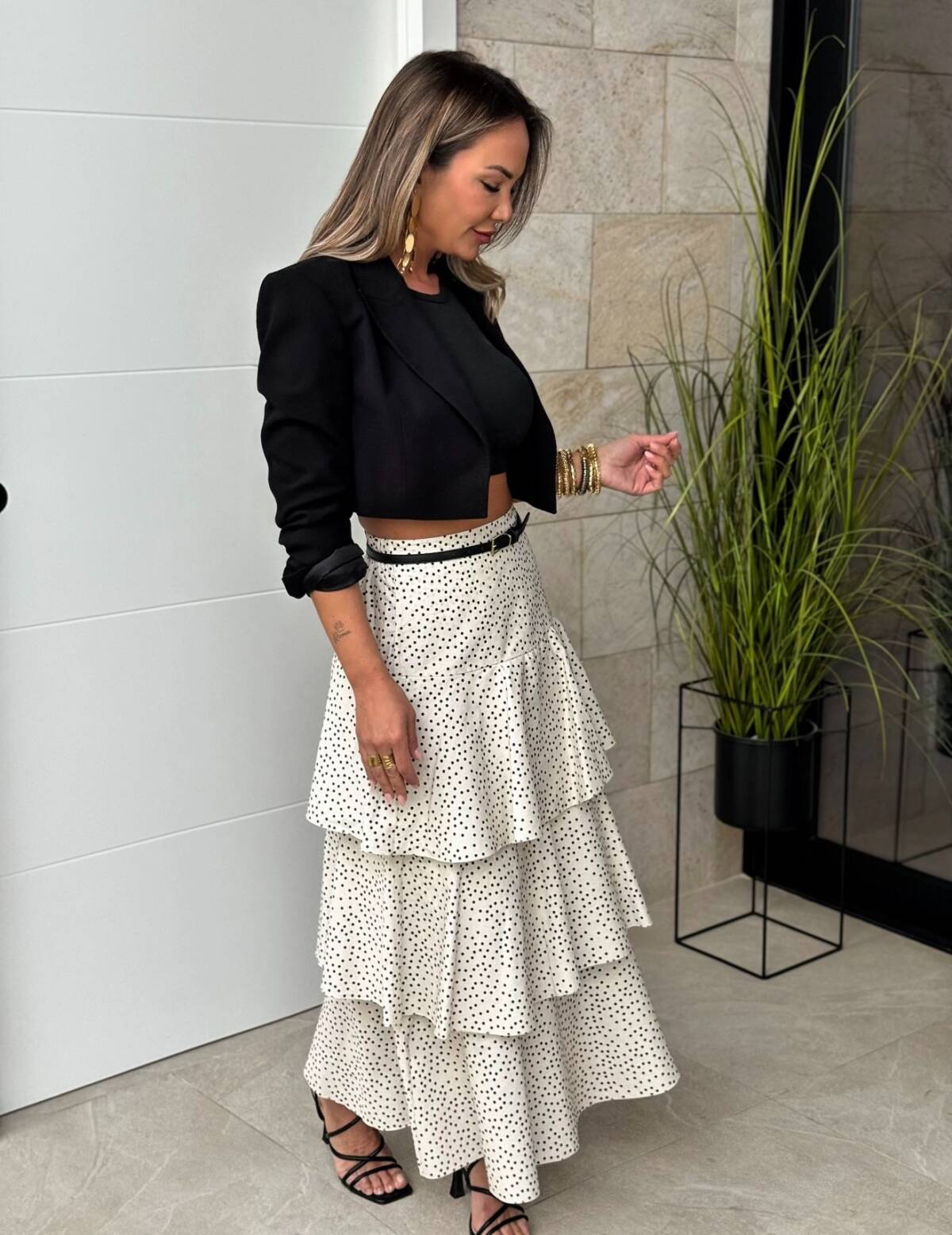 Falda Larga Rayas Lunar Blanca - Imagen 2