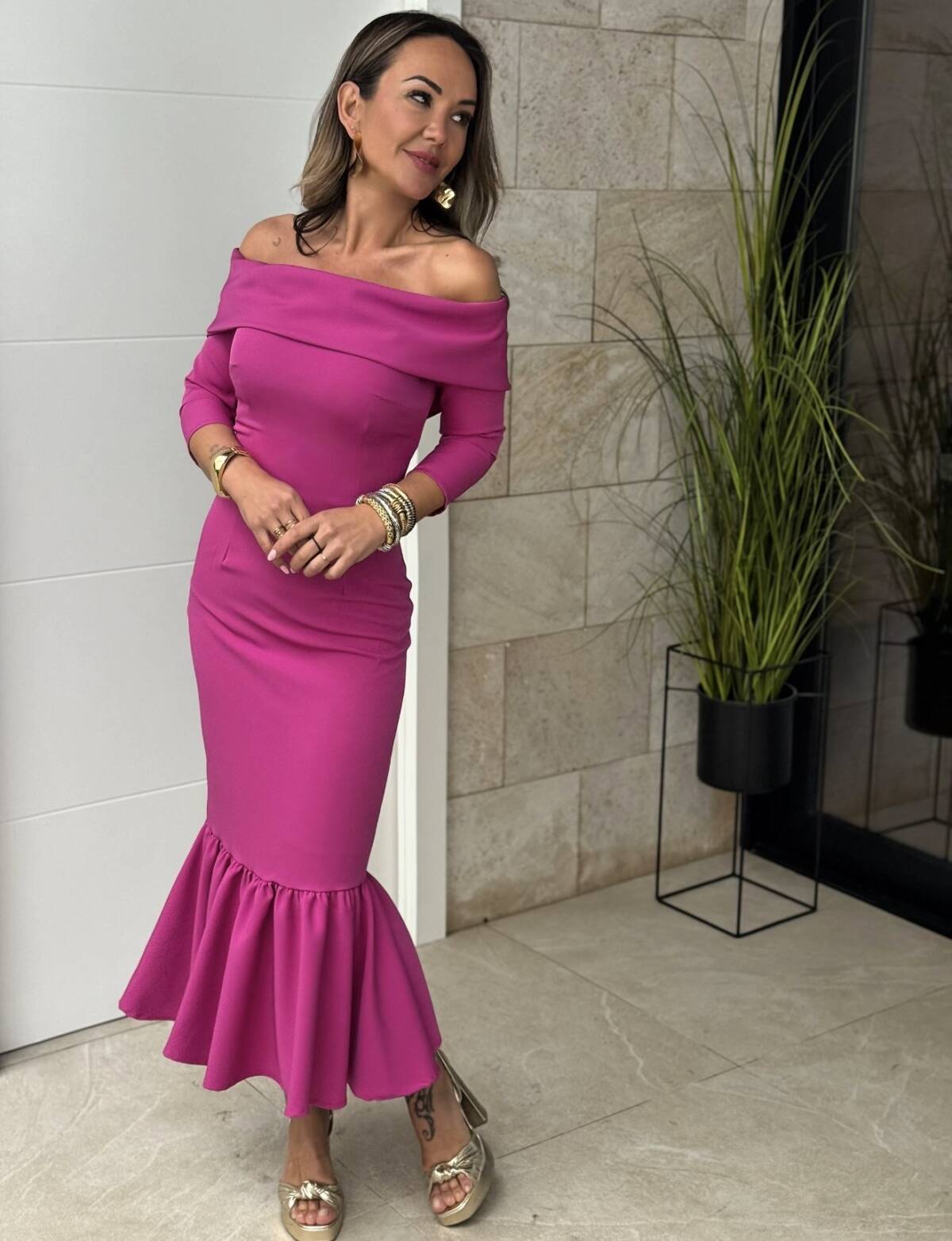 Vestido Bardot Cuello Buganvilla - Imagen 4