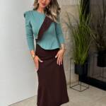 Vestido Volante Bicolor Marrón