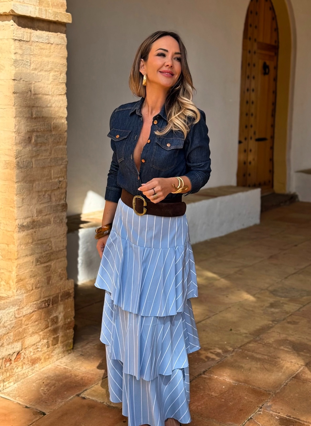 Screenshot Falda Larga Rayas Volantes Azul - Imagen 1