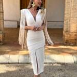 Vestido Flecos Largos Beige