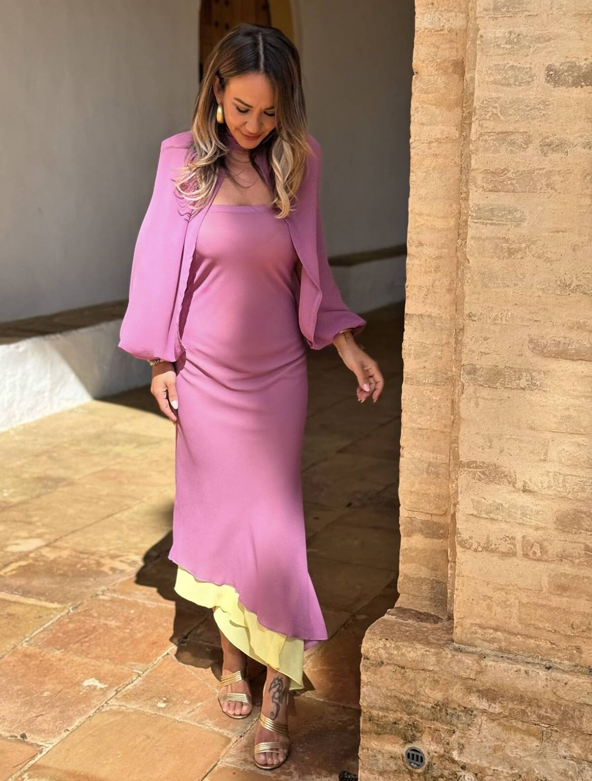 Vestido Manguitos Gasa Tul Rosa - Imagen 3